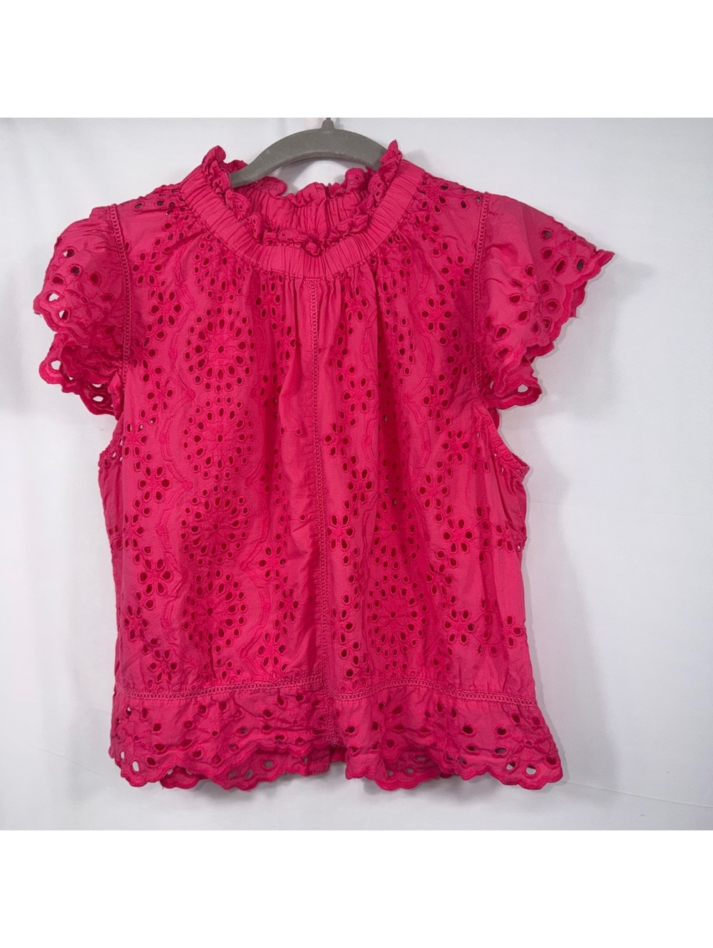 Jennifer & Grace Pink Eyelet Flutter Sleeve Blouse L